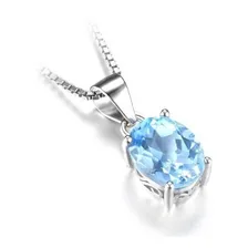 Colar Joia Feminino Elegante Topázio Azul Natural Prata 925 Cor Prateado Foto mini 4