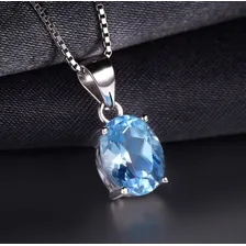Colar Joia Feminino Elegante Topázio Azul Natural Prata 925 Cor Prateado Foto mini 3