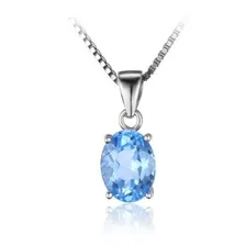 Colar Joia Feminino Elegante Topázio Azul Natural Prata 925 Cor Prateado Foto mini 1