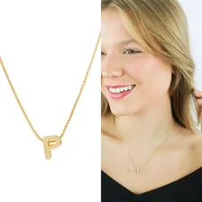 Colar Letra Inicial Lisa Nome Quadrada Semi Joia Banhado 18k Cor P Foto mini 3