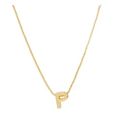 Colar Letra Inicial Lisa Nome Quadrada Semi Joia Banhado 18k Cor P Foto mini 1
