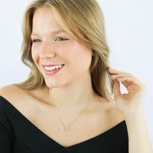 Colar Letra Inicial Lisa Nome Quadrada Semi Joia Banhado 18k Cor P Foto mini 2