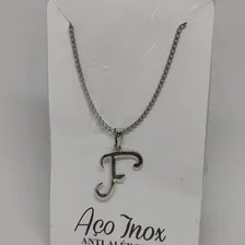 Colar Letra Inicial Nome Prateado - Aço Inox Cor F Foto mini 1