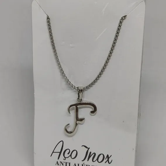 Colar Letra Inicial Nome Prateado - Aço Inox Cor F Foto 1