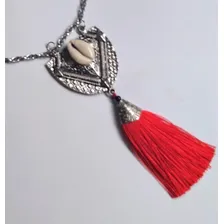 Colar Longo Búzios Branco Natural Tassel Cor Vermelho Foto mini  3