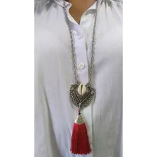 Colar Longo Búzios Branco Natural Tassel Cor Vermelho Foto mini  2
