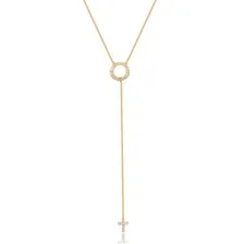 Colar Longo Cruz E Zirconias Banhado A Ouro 18k Cor Dourado Foto mini 1