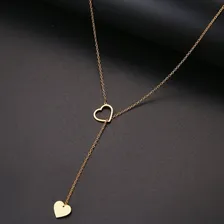 Colar Longo Dourado Corações Aço Inoxidável Não Escurece N.f Foto mini 3