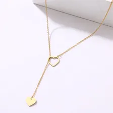 Colar Longo Dourado Corações Aço Inoxidável Não Escurece N.f Foto mini 2