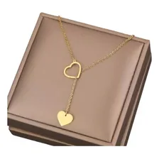 Colar Longo Dourado Corações Aço Inoxidável Não Escurece N.f Foto mini 1