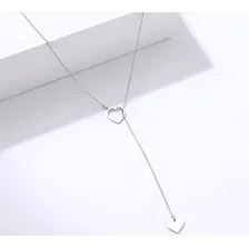 Colar Longo Duplo Corações Aço Inoxidável Não Enferruja Cor Prateado Foto mini  2