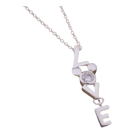 Colar Love Pedra Cristal Banhado Prata Presente Namorada Cor Prateado Foto 1