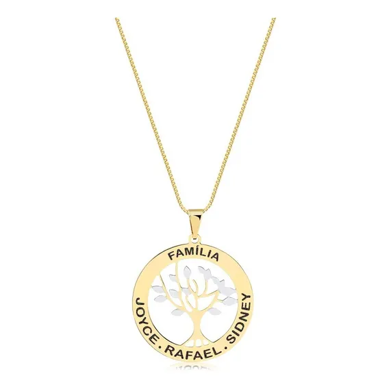Colar Mandala Árvore Da Vida Personalizada Com Nomes Banhada Cor Dourado Foto 1