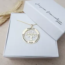 Colar Mandala Árvore Da Vida Personalizada Com Nomes Banhada Cor Dourado Foto mini 3