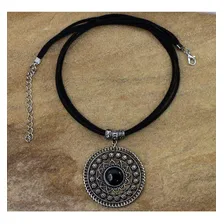 Colar Mandala De Couro Preto Com Pedra Bijuterias Foto mini  2