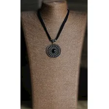 Colar Mandala De Couro Preto Com Pedra Bijuterias Foto mini  3