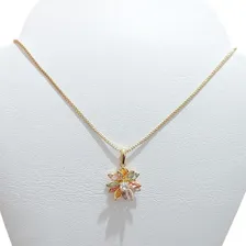 Colar Margarida Flor Zirconia Colorido Folhedo A Ouro 18k Foto mini  2