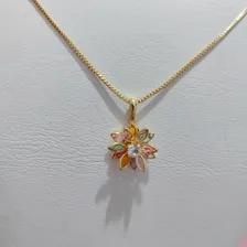 Colar Margarida Flor Zirconia Colorido Folhedo A Ouro 18k Foto mini  3