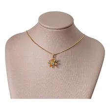 Colar Margarida Flor Zirconia Colorido Folhedo A Ouro 18k Foto  mini 1