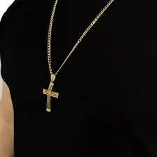 Colar Masculino 60cm Crucifixo Dourado Cruz Folheado Ouro 18 Foto mini 2