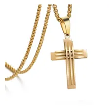 Colar Masculino 60cm Crucifixo Dourado Cruz Folheado Ouro 18 Foto mini 1