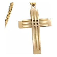 Colar Masculino 60cm Crucifixo Dourado Cruz Folheado Ouro 18 Foto mini 3
