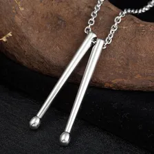 Colar Masculino Aço Hip Baterista Bateria Baqueta Músico 851 Cor Prateado Foto mini  2