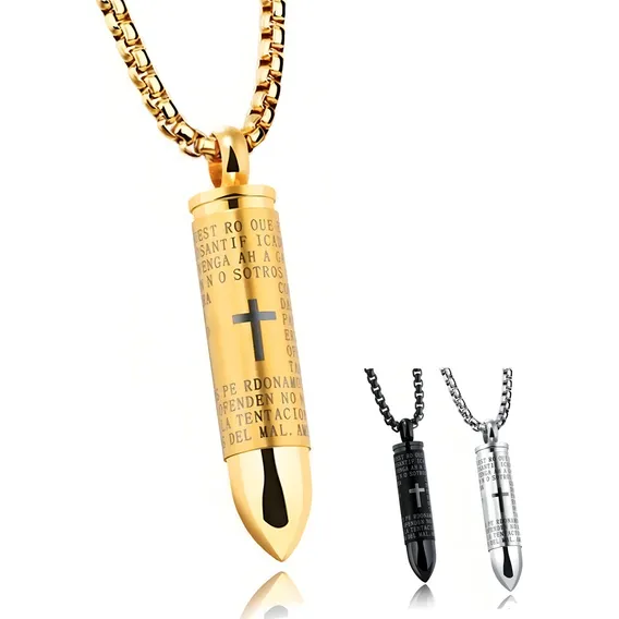 Colar Masculino Bala 38 Cápsula Rosca Prata Preto Dourado Foto 1