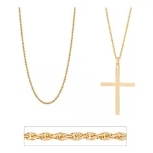 Colar Masculino Banhado Ouro Cruz Crucifixo 70 Cm Rommanel Cor Dourado Foto mini 1