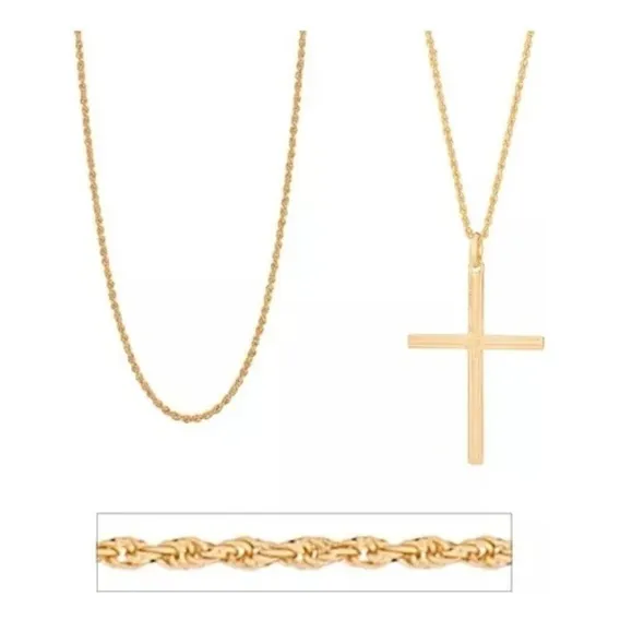 Colar Masculino Banhado Ouro Cruz Crucifixo 70 Cm Rommanel Cor Dourado Foto 1