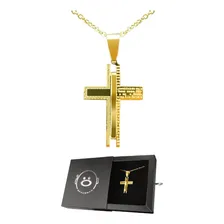 Colar Masculino Corrente Crucifixo Pai Nosso Dourado 18k Foto  mini 1