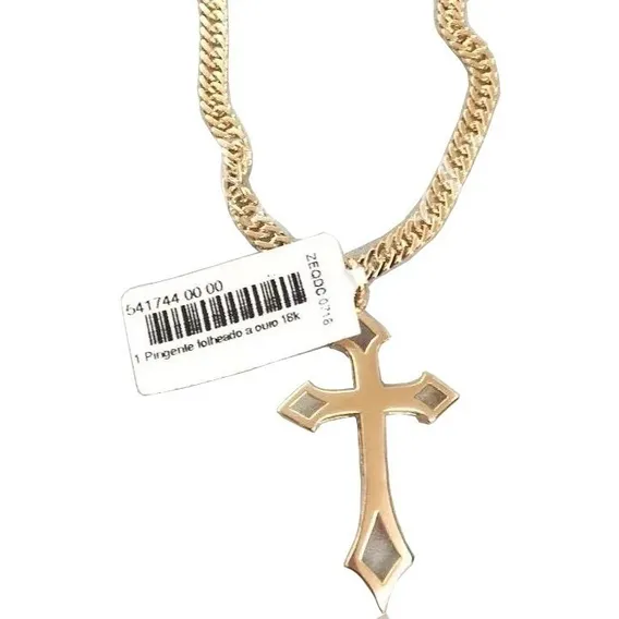 Colar Masculino Folheado Ouro Grosso Cruz Crucifixo Rommanel Cor Dourado Foto 1