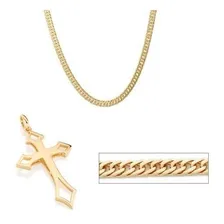 Colar Masculino Folheado Ouro Grosso Cruz Crucifixo Rommanel Cor Dourado Foto mini  2
