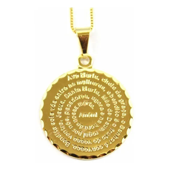 Colar Medalha Ave Maria Banhado A Ouro 18k Cor Dourado Foto 1