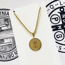 Colar Medalha Cruz São Bento Banhada Ouro Aço 316l Cor Dourado Foto mini 4