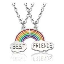 Colar Melhores Amigas Best Friends Amizade Arco Iris Bff Par Cor Prateado Foto  mini 1