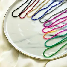 Colar Mini Cristal Grafite Banho Ouro Foto mini 4