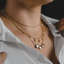 Colar Mix Dourado Prateado Rose Gold 3 Corações Semijoia Cor Mix De Banhos Foto mini  2