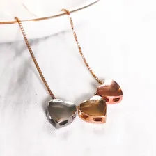Colar Mix Dourado Prateado Rose Gold 3 Corações Semijoia Cor Mix De Banhos Foto mini  3