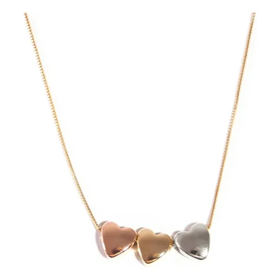 Colar Mix Dourado Prateado Rose Gold 3 Corações Semijoia Cor Mix De Banhos Foto 1