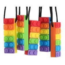Colar Mordedor Sensorial Silicone Autismo Ansiedade Bloco Cor Azul Foto  mini 1