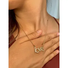 Colar Namorada Love Amor Cravejado Folheado Ouro Luxo Cor Dourado Foto mini 2