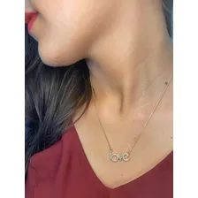 Colar Namorada Love Amor Cravejado Folheado Ouro Luxo Cor Dourado Foto mini 4