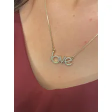 Colar Namorada Love Amor Cravejado Folheado Ouro Luxo Cor Dourado Foto mini 3