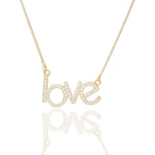 Colar Namorada Love Amor Cravejado Folheado Ouro Luxo Cor Dourado Foto mini 1
