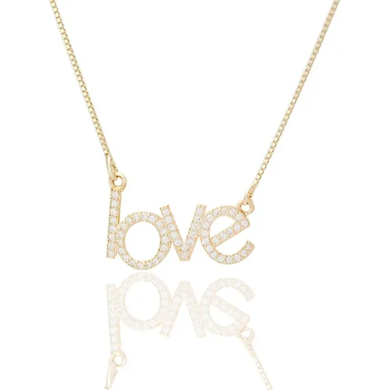 Colar Namorada Love Amor Cravejado Folheado Ouro Luxo Cor Dourado Foto 1