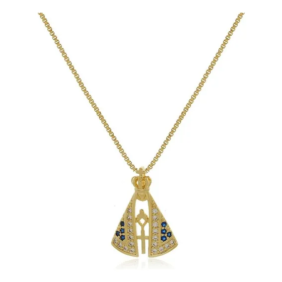 Colar Nossa Senhora Aparecida Pedras Banhado Ouro Semi Joias Foto 1