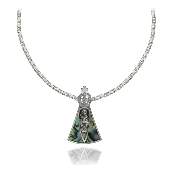 Colar Nossa Senhora Aparecida Prata 925 Abalone Madrepérola Foto 1