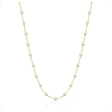 Colar Ouro 18k 750 Veneziana Com 43 Pérolas 3mm 45cm Cor Ouro Amarelo Foto mini  3