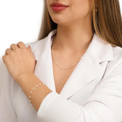 Colar Ouro 18k 750 Veneziana Com 43 Pérolas 3mm 45cm Cor Ouro Amarelo Foto 1